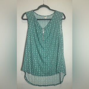Teal and Navy Patterned Sleeveless Top. Great for Layering with a Cardigan!